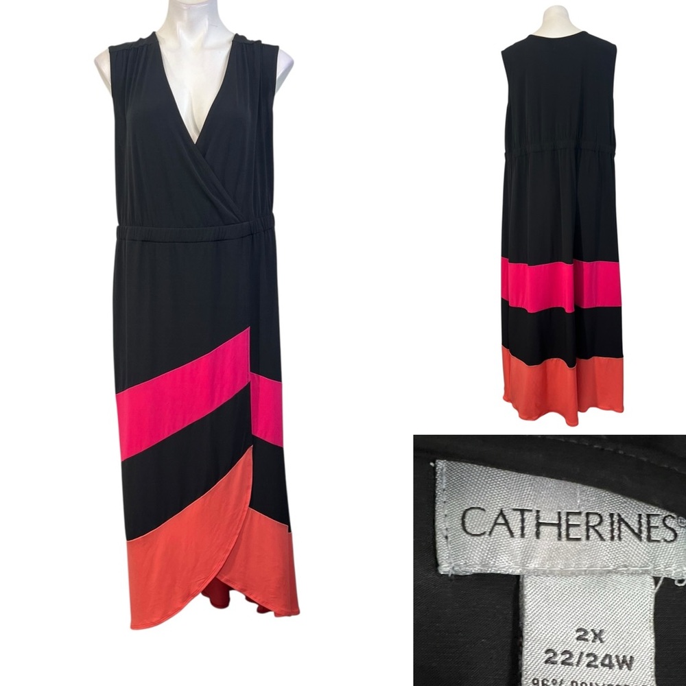 Catherine’s maxi dress plus 2x/22-24w black colorblock sleeveless casual office